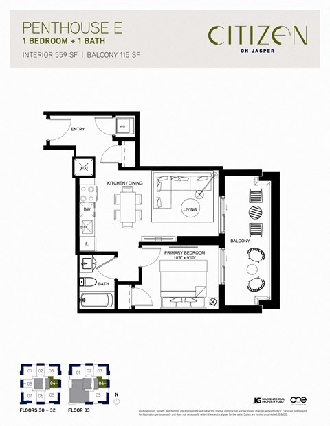 1 bed 1 bath Penthouse E at Citizen on Jasper, Edmonton, T5K 0M5
